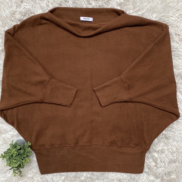 Jenny Boston Ribbed Dolman Top 💗 Brown - Picture 3 of 12